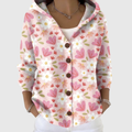 Lina Strickjacke mit Kapuze und Blumenprint – Rosa – Produktansicht