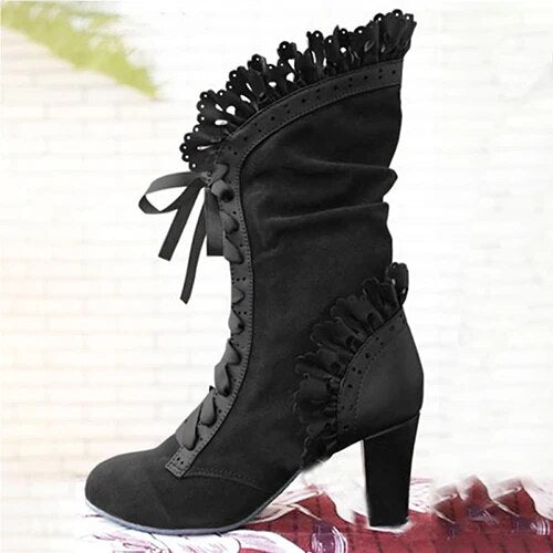 Marlene wadenhohe Schnürstiefel mit Blockabsatz – Produktansicht