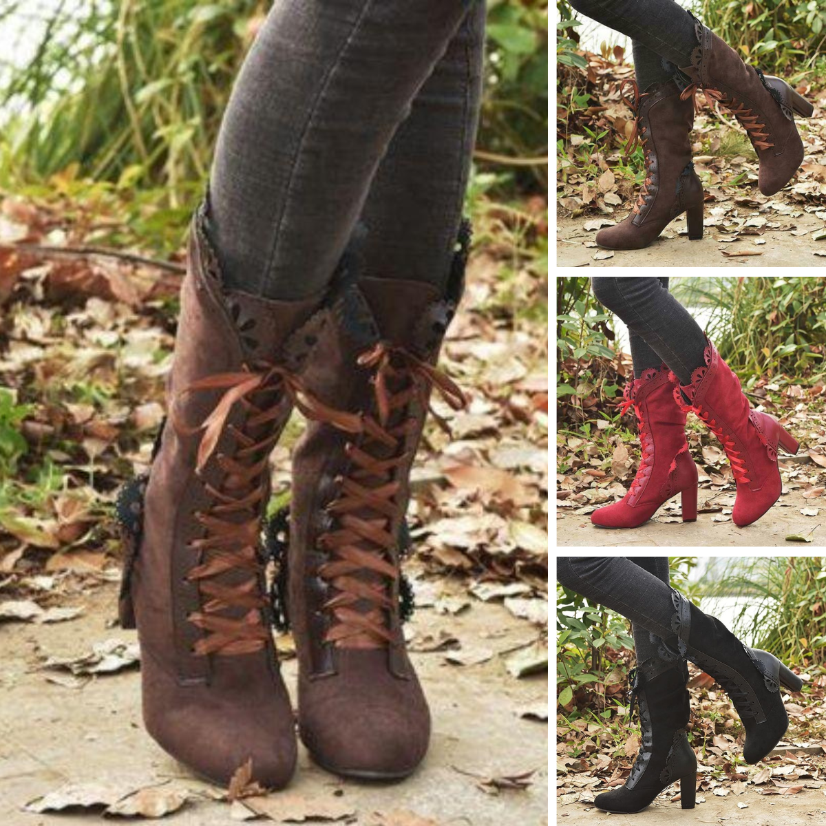 Marlene wadenhohe Schnürstiefel mit Blockabsatz – Produktansicht