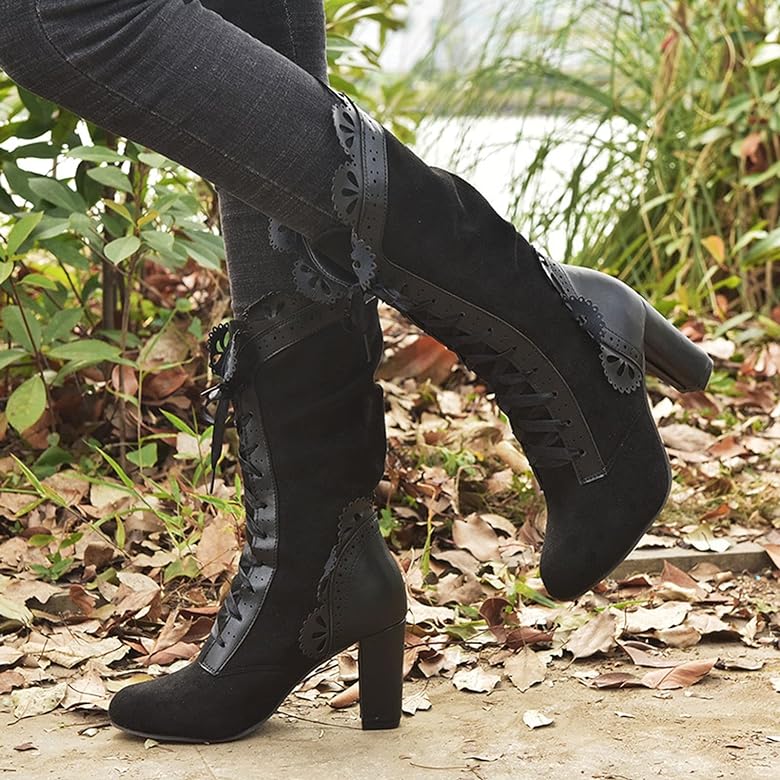 Marlene wadenhohe Schnürstiefel mit Blockabsatz – Produktansicht