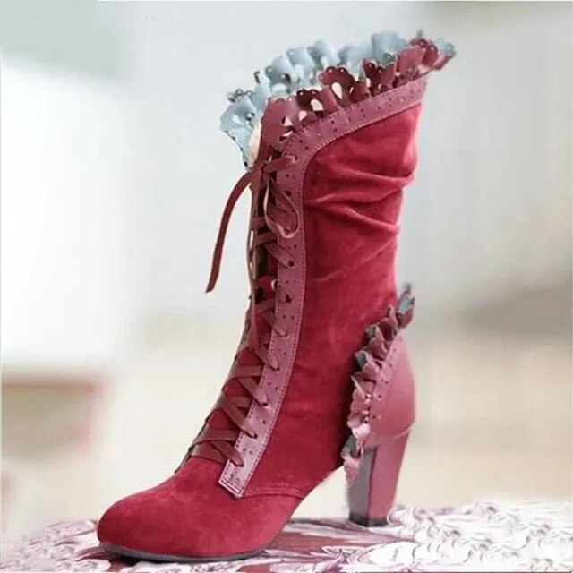 Marlene wadenhohe Schnürstiefel mit Blockabsatz – Produktansicht